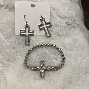Cross earrings and cross beaded bracelet
